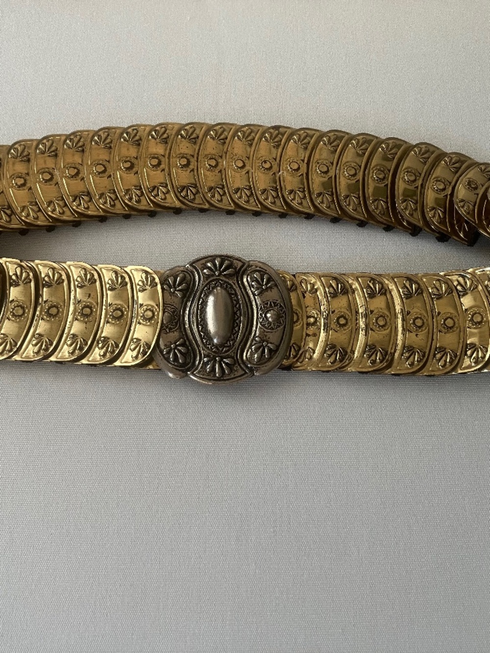 Boho STRETCH CONCHO STYLE BELT L/XL Ornate Metal Plates Lg Decorative Buckle - Picture 2 of 8